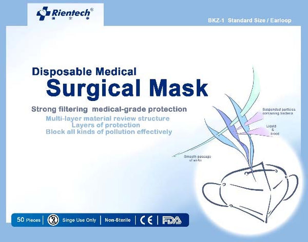 3-Ply, Level 3 Surgical Mask (Pack of 50) - Bacterial filtration efficiency (BFE > 98%)